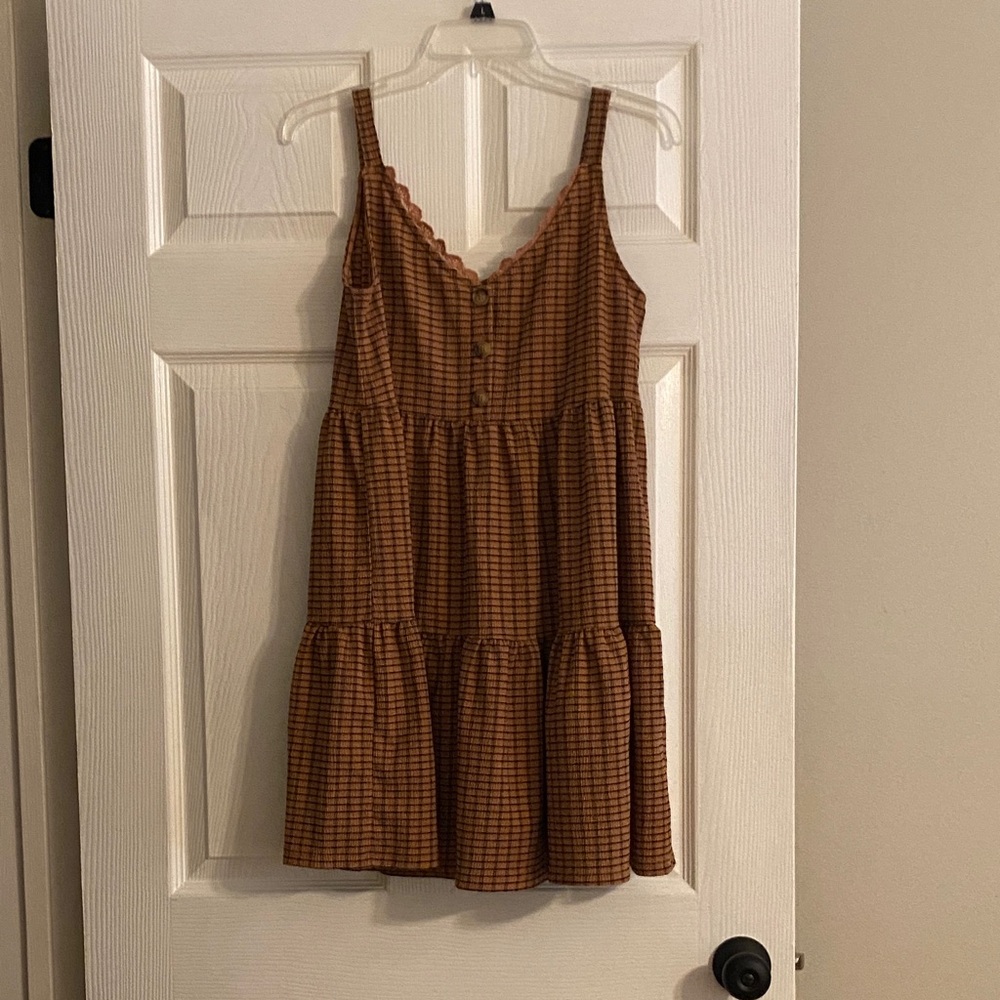 Blu Pepper Brown Checkered Mini Dress